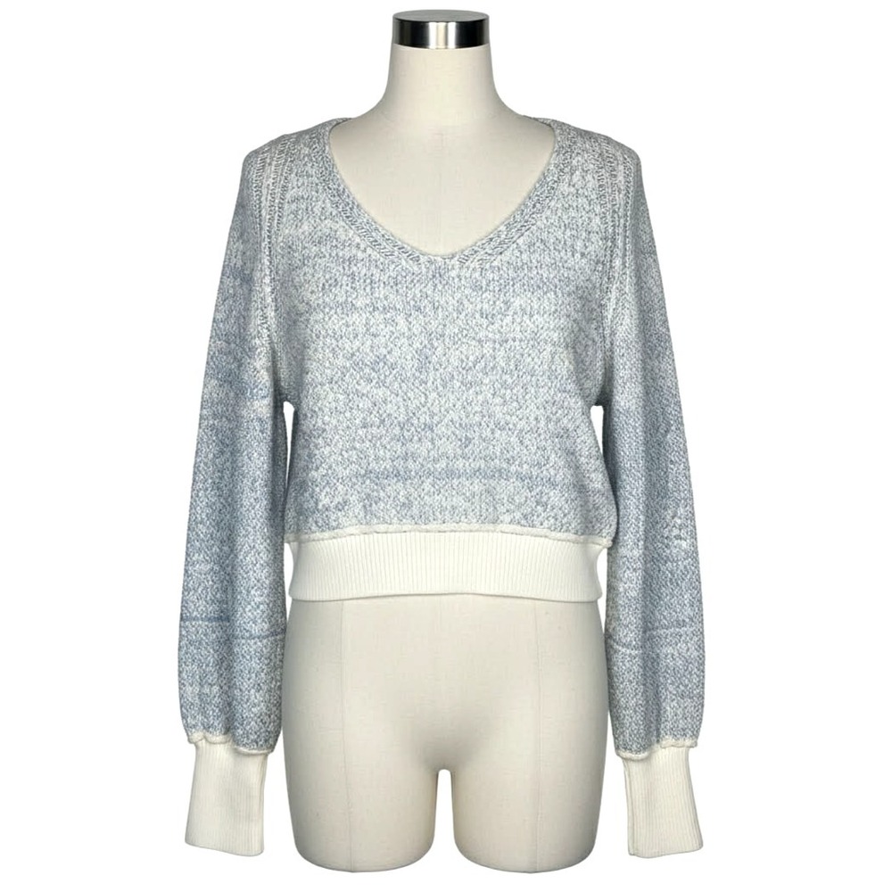 Free People Riptide Sweater Light blue white Knit Cropped XS‎ Oversized coastal
